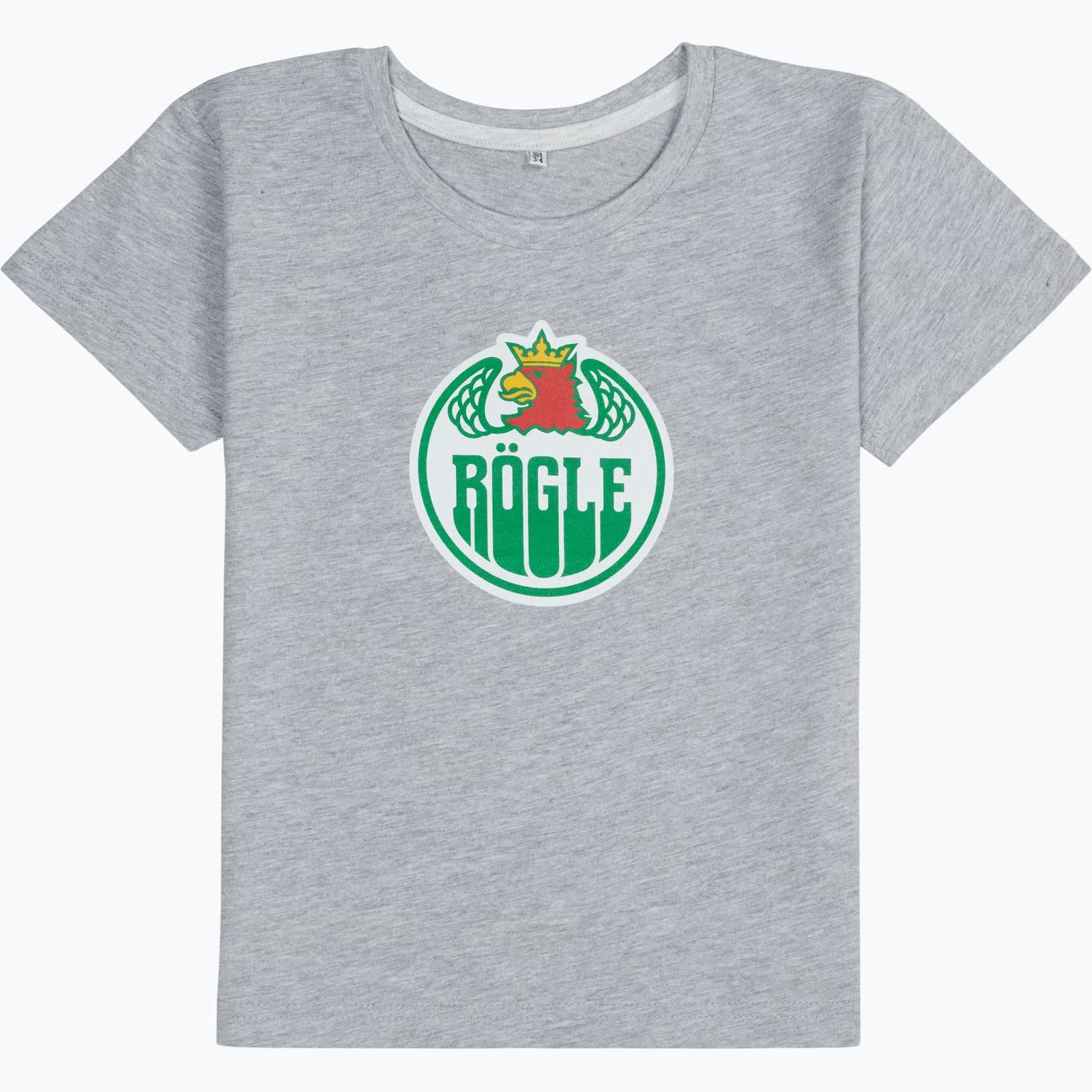 Grå t-shirt med logo på bröstet.