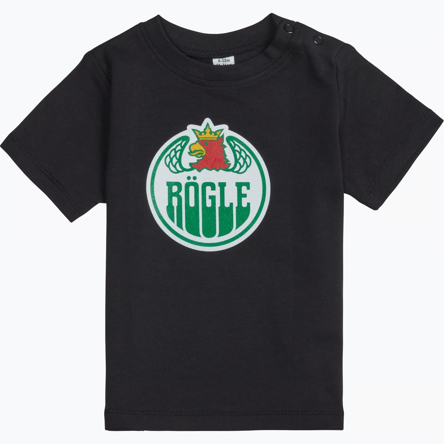 Svart t-shirt med tryck på bröstet.
