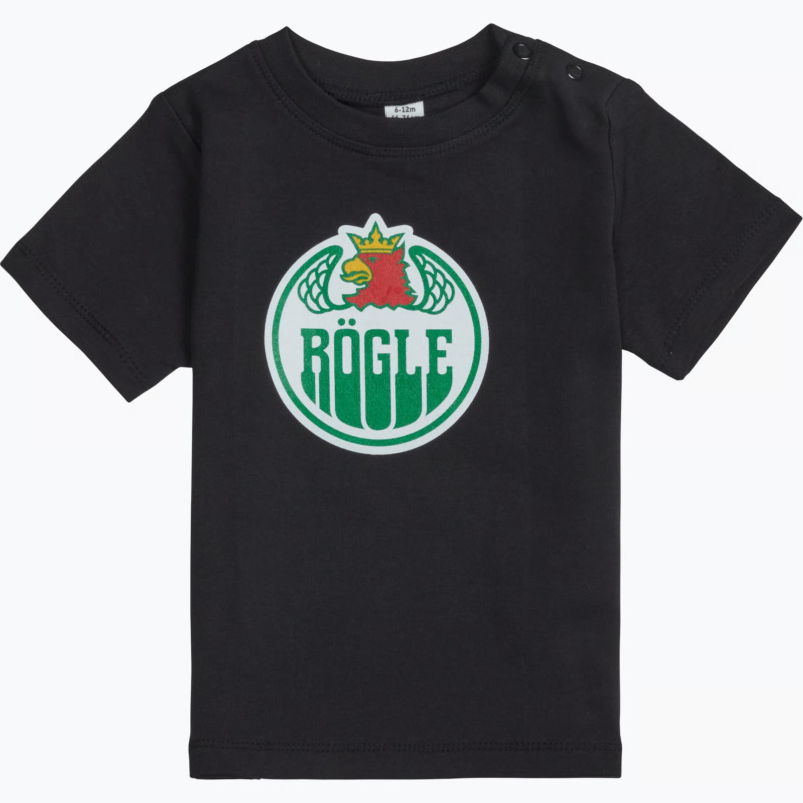 Svart t-shirt med tryck på bröstet.