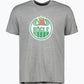 Grå t-shirt med logotyp på bröstet.