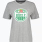 Grå t-shirt med logotyp på bröstet.