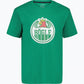 Grön t-shirt med stor logotyp på bröstet.