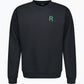 Svart sweatshirt med ett grönt R på ena bröstet.