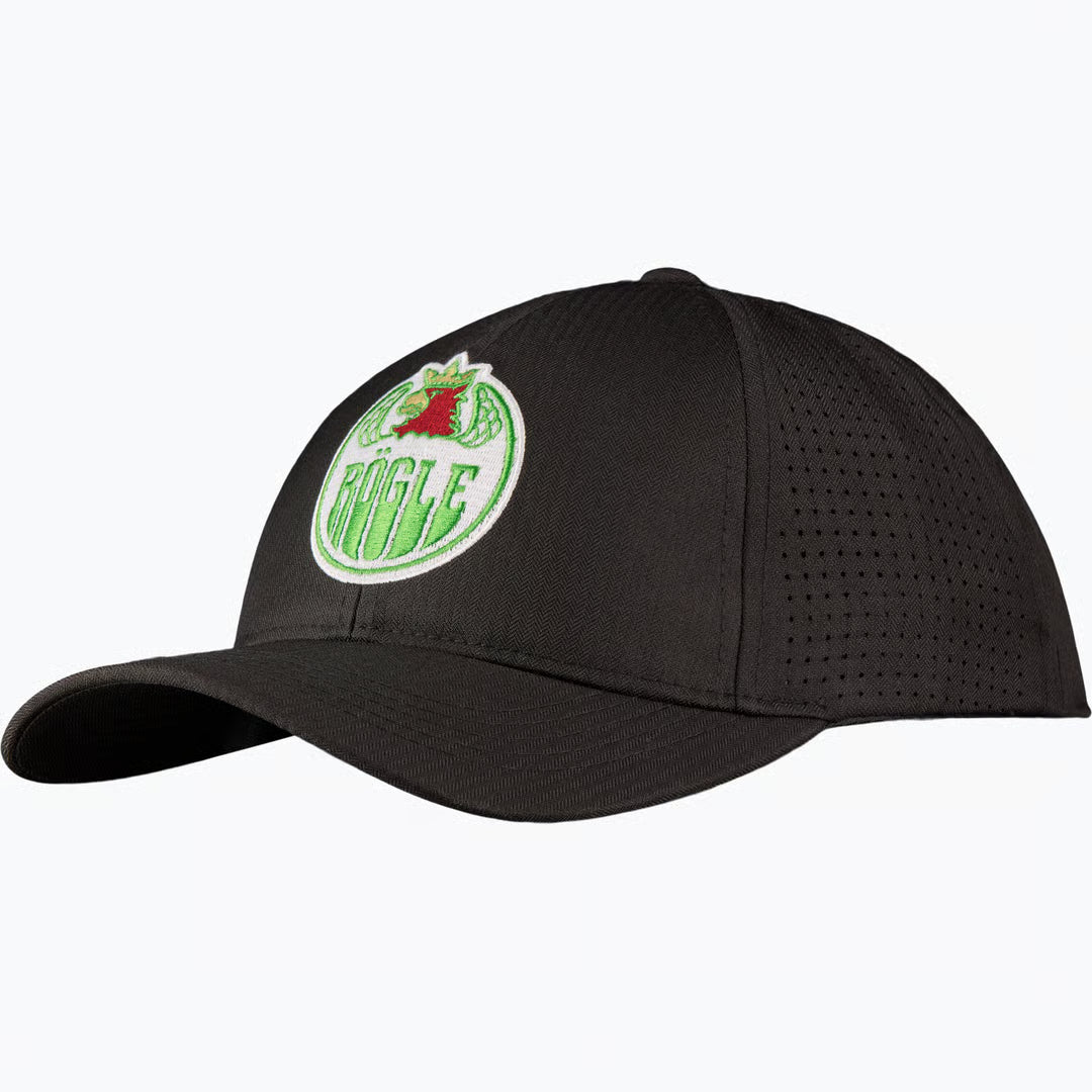 Svart keps med logotyp.