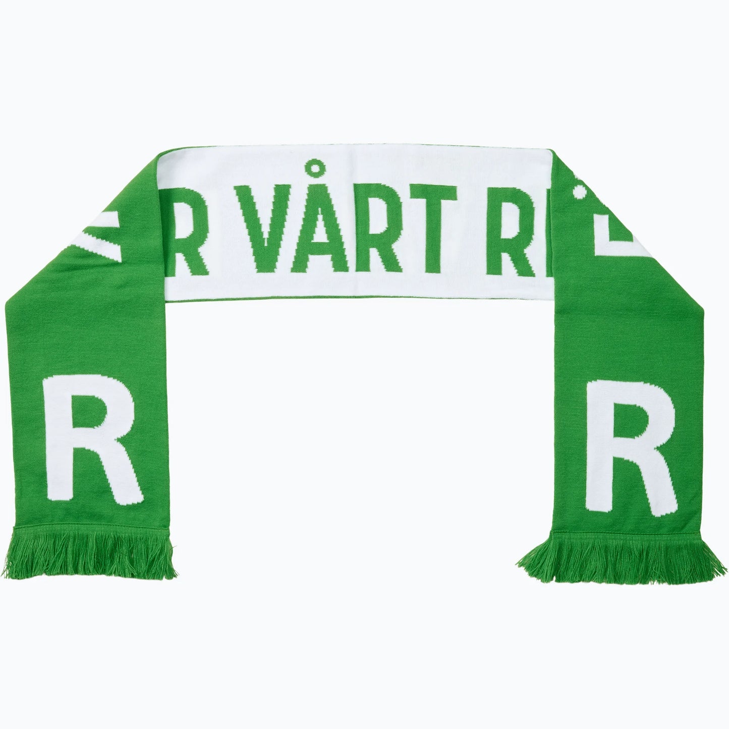 Halsduk som är grön på ena sidan och vit på den andra med texten "För vårt RBK".