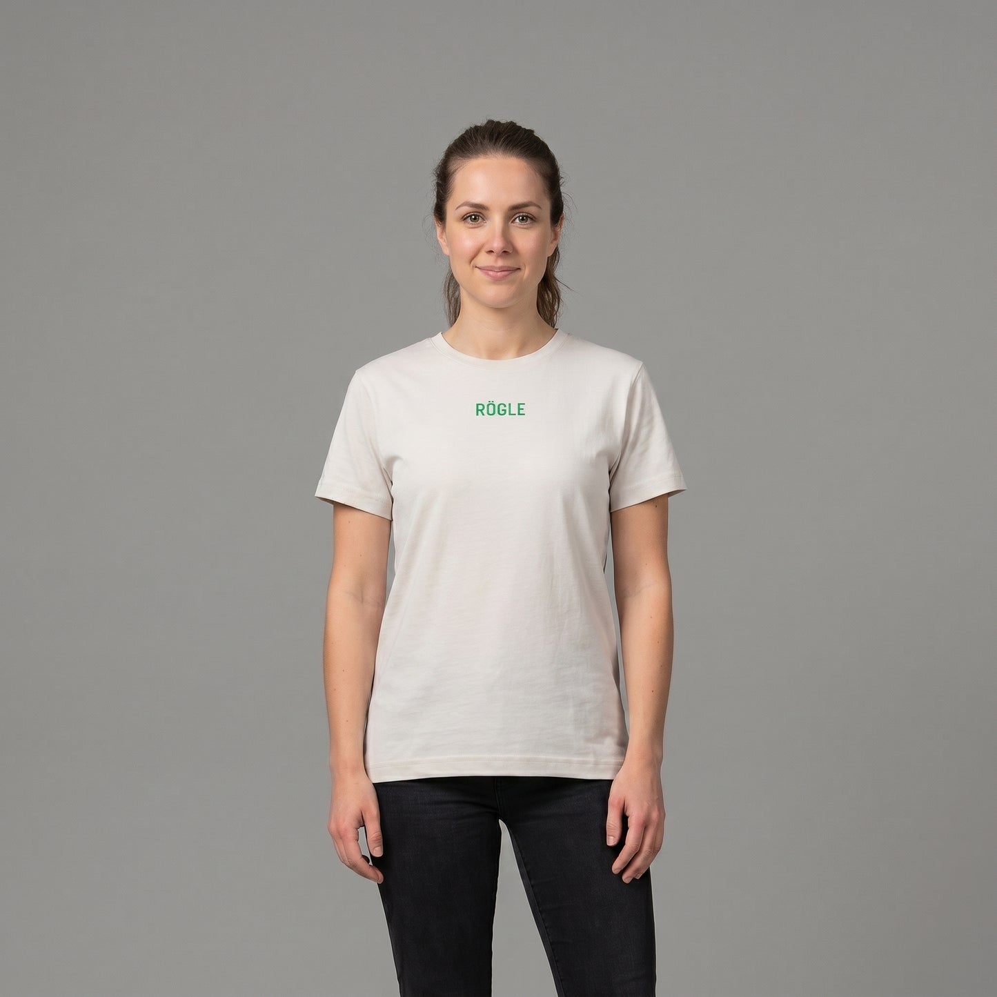 Beige t-shirt med brodyr W